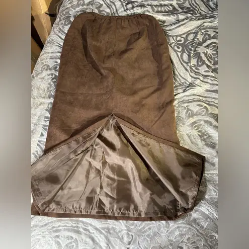 Vintage 90’s Faux Suede Beaded & Embroidered Maxi Skirt Small Brown Size 4