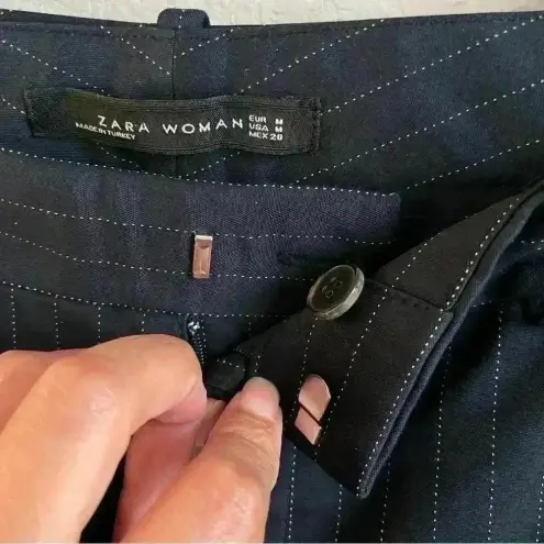 ZARA  Woman Navy Blue Pin Dot Stripes Business Casual Pants Size M‎