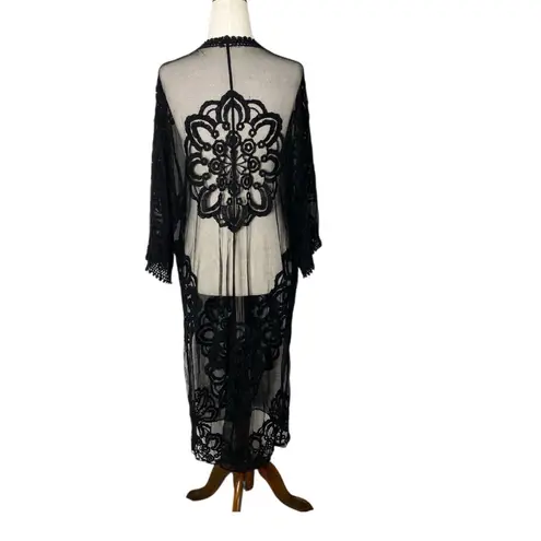 REBELLION AGAIN Embroidered Lace Kimono Duster Top Black Size 2X