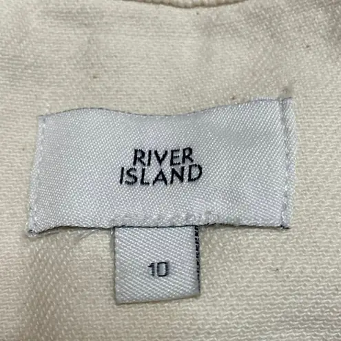 River Island Cream Jeweled Rhinestone Button Denim Corset Bandeau Crop Top Sz 10