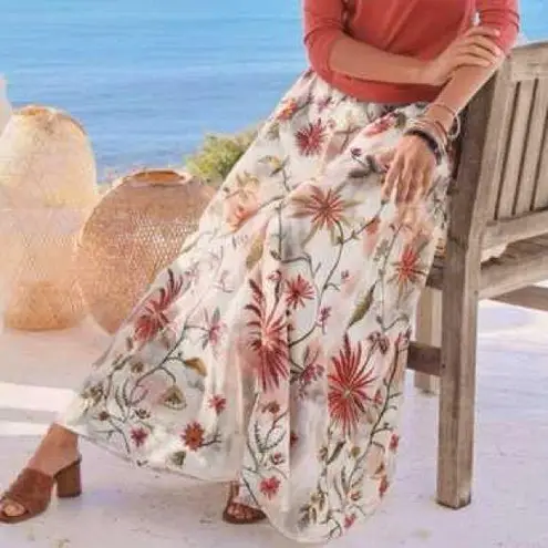 Soft Surroundings Splendor Floral Mesh Embroidery Maxi Skirt Size XS