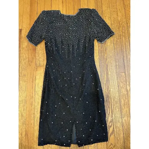 Laurence Kazar Vintage Women's Size S Beaded Silk Dress, Black Party