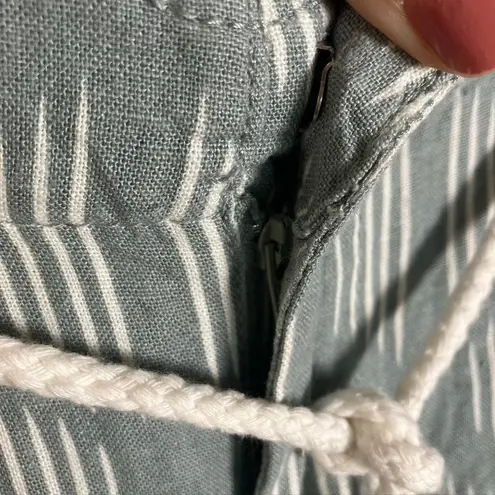 DIP Womens Green White Linen Blend Pants Medium Rope Belt Boho Casual