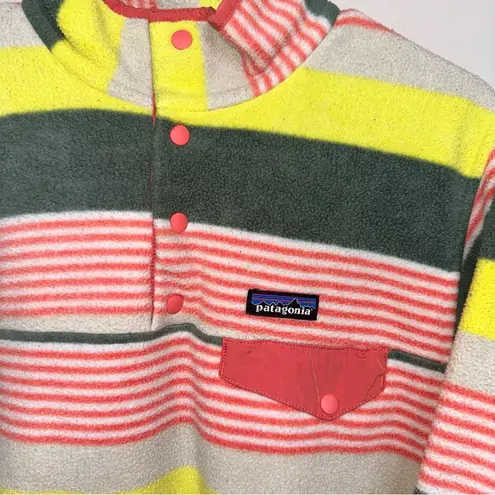 Patagonia  Candy Stripes Synchilla T Snap Fleece Striped Pocket Pullover!