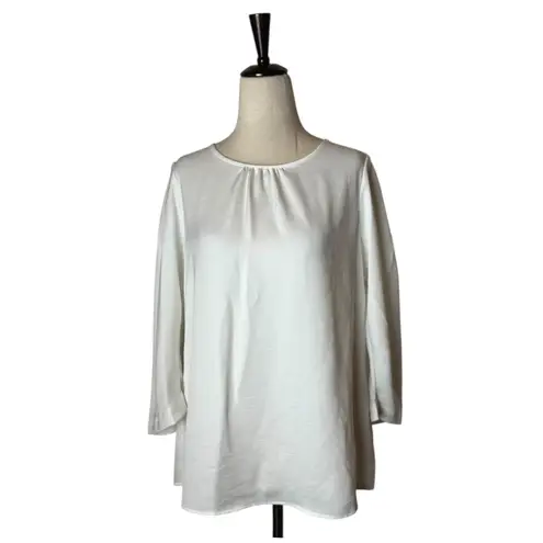 Karl Lagerfeld Shirt Women Medium White Satin Silky Tie Back Blouse NWT Preppy