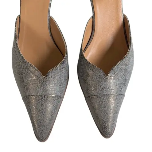 EUC Sundance Leather Heeled Sandals Grey Metallic Size 10