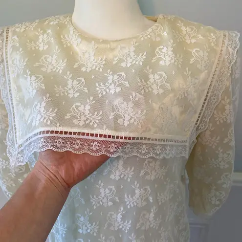 Gunne Sax Jessica McClintock Drop Waist Dress Lace Overlay Prairie Bridal Size 8
