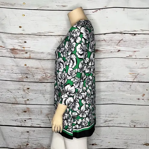 Slinky Brand Size XL Green & White Floral Print Tunic Blouse Top