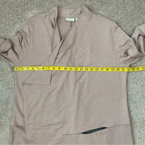 LOGO By Lori Goldstein LOGO Lounge Faux Suede Hem Open Front Cardigan Taupe Beige L