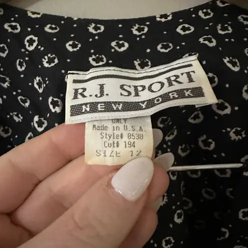 Vintage RJ Sport New York Navy Floral Double Breasted Blouse Size 12 Blue