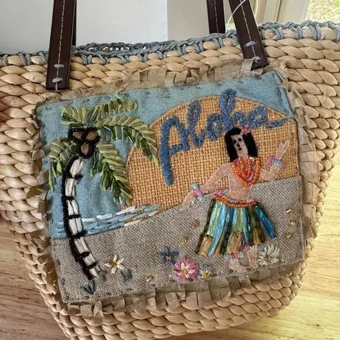 NEW! Hawaiian Beaded Aloha Hula Girl Adorable Beachy Tote Bag 100% Corn Husk