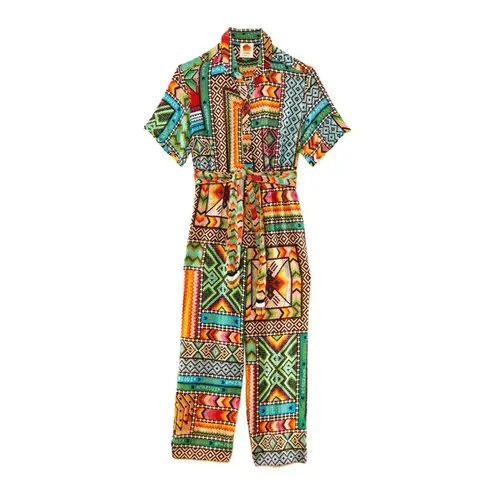 Farm Rio NWT Banana Scarves Jumpsuit Tropical Print Soft Fluid Belted 1-Piece M
