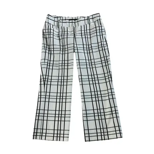 Express Design Crop Pants Womens Sz 0 White Black Plaid Classic Business Casual