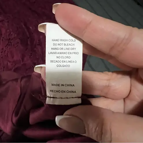 Maniju Burgundy Lace Floral Long Sleeve Off Shoulder Sweat heart Maxi Dress