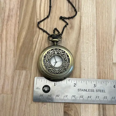 Brass Steampunk Filigree Pocket Watch and Link Chain Vintage Beautiful