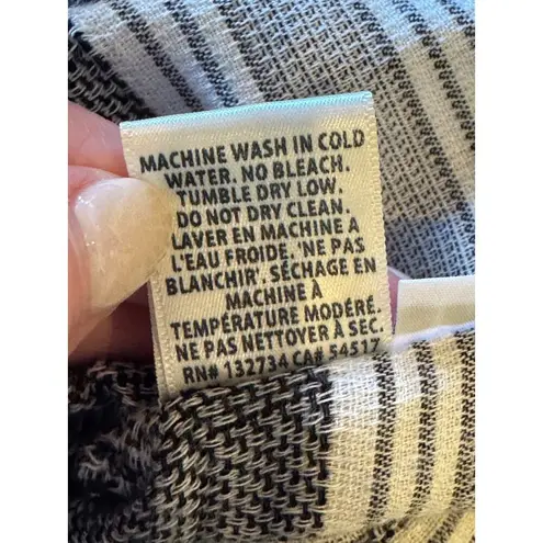 Bella Dahl Shirt Women Large Gray Black Striped V Neck Tie Waist Top Preppy