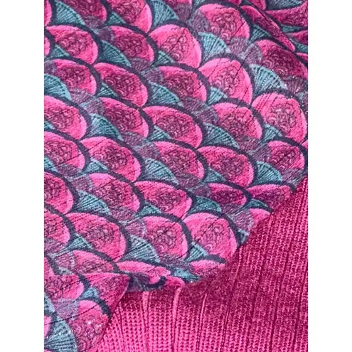 89th Madison NWT Medium Sheer Magenta Haze Knit Peplum Top Mesh Balloon Sleeves Purple