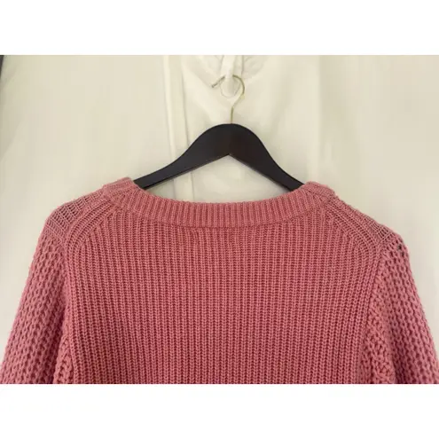 STAUD Aura Sweater Damask Pink Medium Chunky Merino Wool Balloon Sleeves Thick