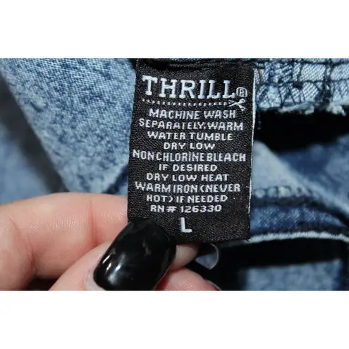 NWT Womens THRILL Jeans Blue Denim Corset Light Wash Belt Crop Top Size Large L