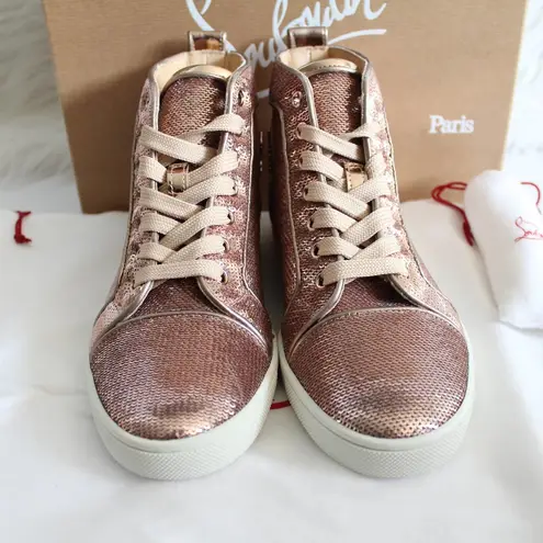 Christian Louboutin  Bip Bip Metallic Blush Sequin High Top Sneakers