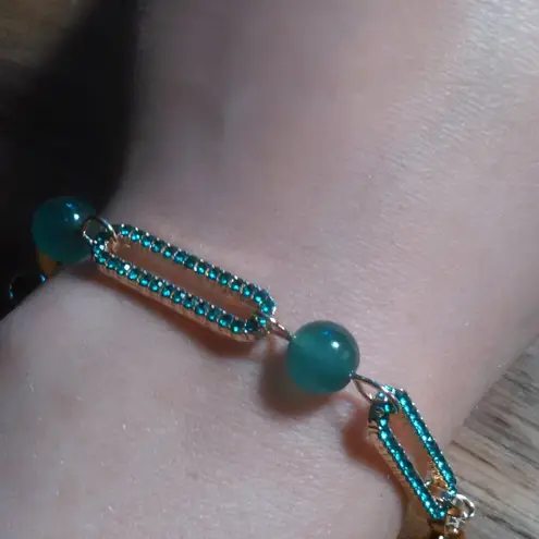 Green Aventurine and Austrian Crystal Paperclip Bracelet