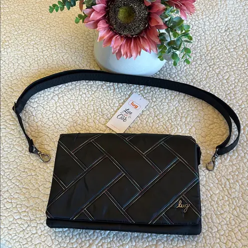 Lug Huddle Black Quilted Front Clutch/Tote Bag with Multicolor Rainbow Stitching