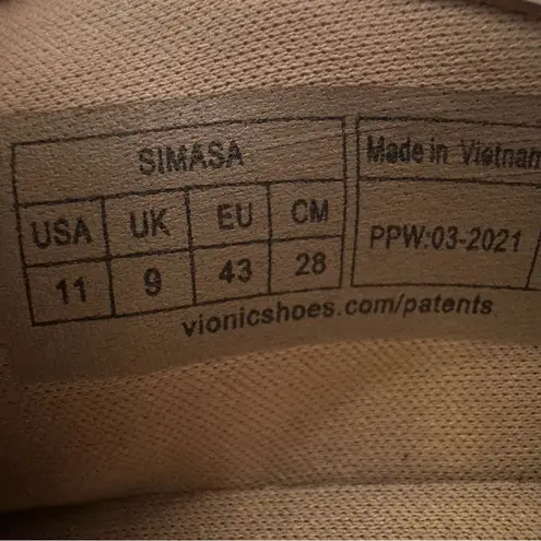 Vionic Simasa White Leather Sneakers Women’s size 11 Pink Green Snakeskin Trim