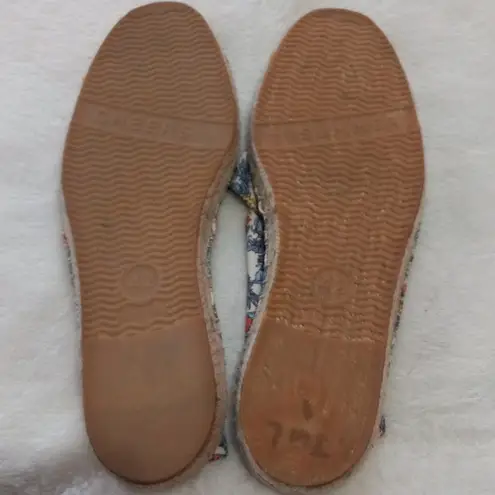 Soludos Multicolored Floral Leaf Print Canvas Jute Slip On Flat Espadrilles