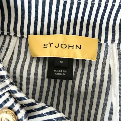 St. John Zip Up Lightweight Blazer Jacket in Navy White Stripe Size Medium