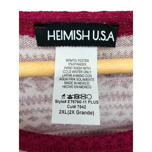 Heimish USA Fair Isle Thermal Top 2X Burgundy Pink Long Sleeve Knit Shirt NWOT Red Size XXL