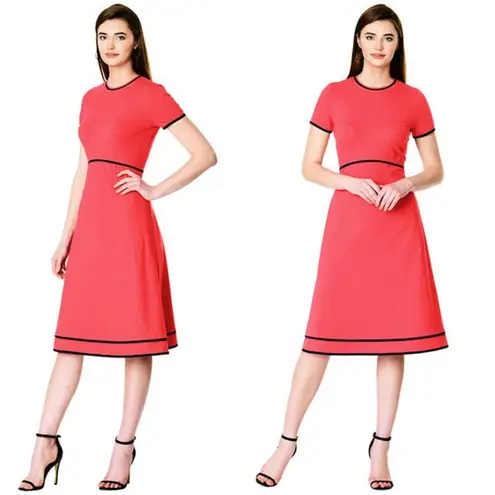 Eshakti Contrast trim cotton knit dress in coral red cotton blend women size 16W
