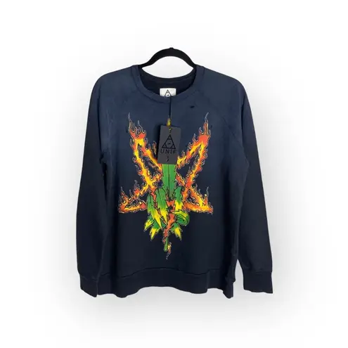 Unif HTF: new ☻ Burn Me Weed Distressed Sweatshirt ☻ Flames ☻︎ Dirty Black ☻︎ M - Image 6