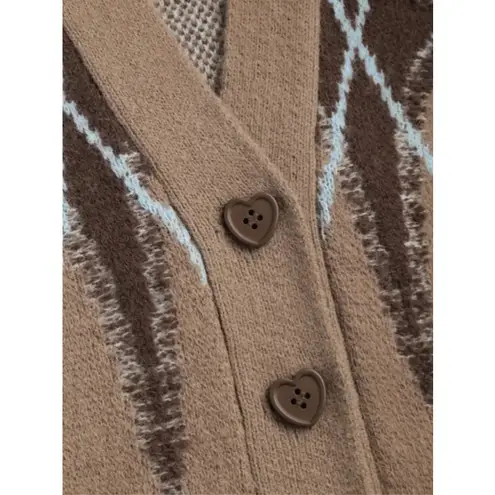 Cider Khaki Argyle Knit Grandpa Cardigan Sweater V-Neck Preppy Aesthetic M NWT