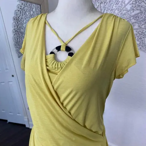 I.N. San Francisco Vintage Y2K Light Yellow Made in USA Halter Wrap Baby Tee Top Size M
