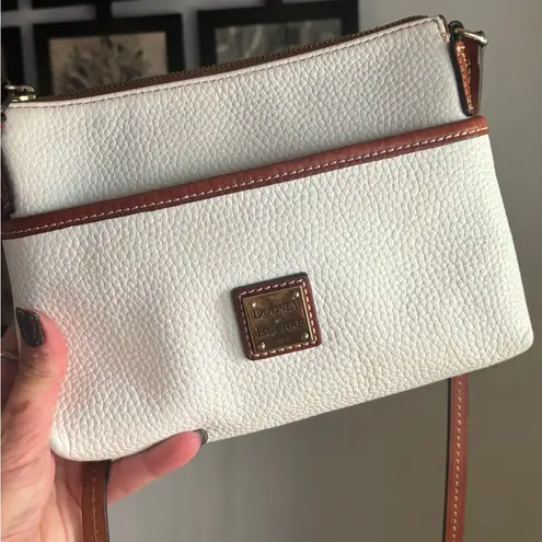 Dooney & Bourke Authentic  White Pebbled Leather Logo zip top crossbody