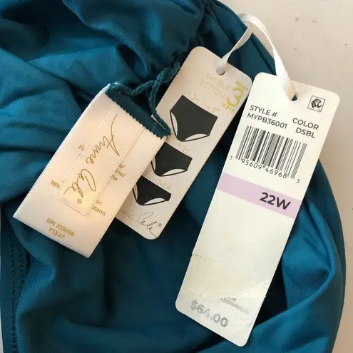 Anne cole Plus Size High-Waist Shirred Bottom Fold Over Deep Sea Blue 22W