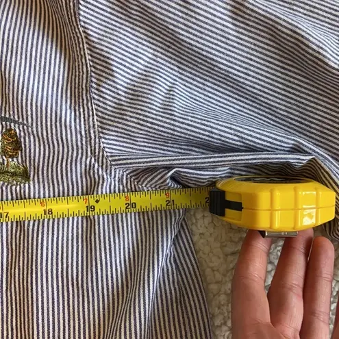 basic editions 90s Embroidered Farm Denim Collar Blue White Button-down Size L