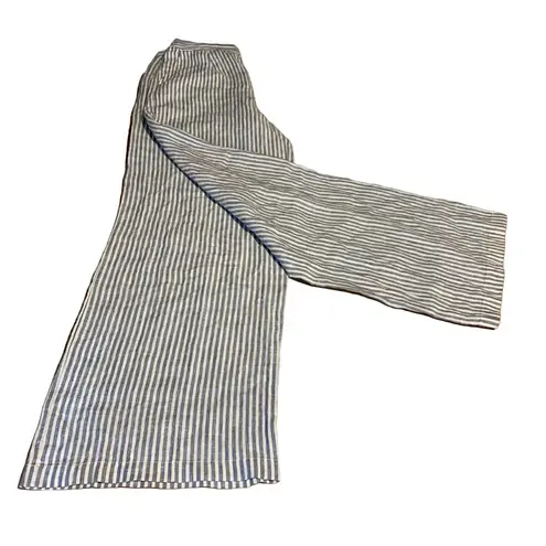 Tahari BLUE & WHITE STRIPED LINEN WIDE LEG TROUSERS (10)