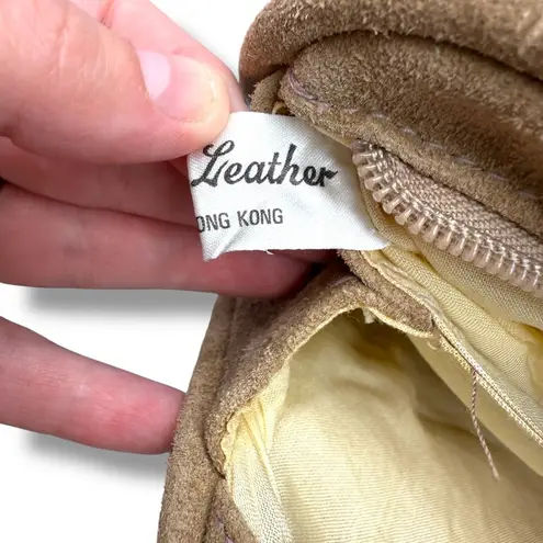 Michael Stevens Ltd. Leather Clutch Bag Tan Embossed Genuine Suede Tassel Accent