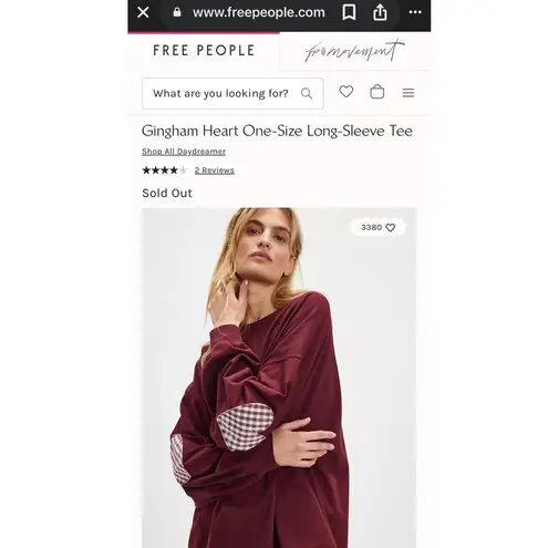 Daydreamer Gingham Heart Long-Sleeve Tee in Black, One Size New w/o Tag MSRP $98