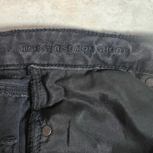 American Eagle  Highest Rise Mom Shorts Distressed Faded Black Denim Size 6