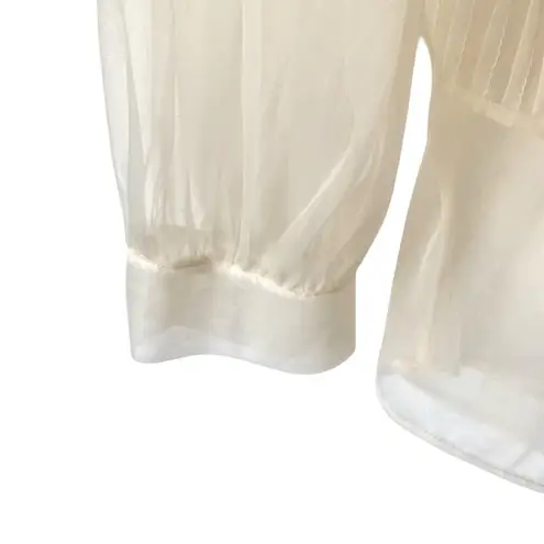 Vintage An Original Debcraft Sheer Cream Nylon Embroidered Pearl Button Blouse