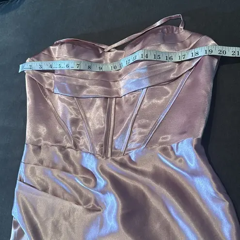 Pink Full Length Prom Party Dress Criss Cross Back Straps Leg Slit Size 14 NEW