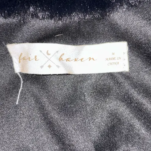 Fair haven Women's Black Faux Fur Jacket medium bomber jacket cinched waist