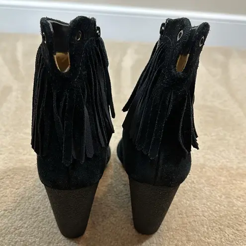 via spiga Black Wedge Fringe Bohemian Western Boots Women Size 9.5M