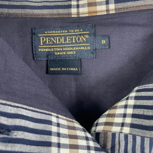 Pendleton Women's Plaid Cotton Skirt 8 Blue Tan White Knee Length Classic Style