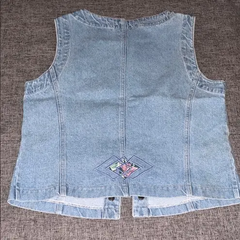 Vintage 90s Appliqué Light Blue Jean Vest By California Concepts Size Large