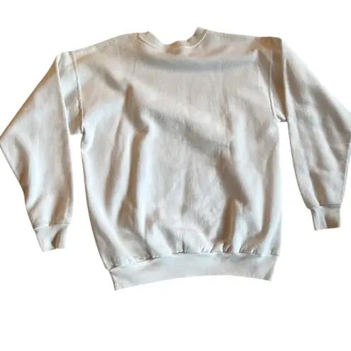 Vintage Appliqué Lace White Granny Sweatshirt with House and flowers Medium