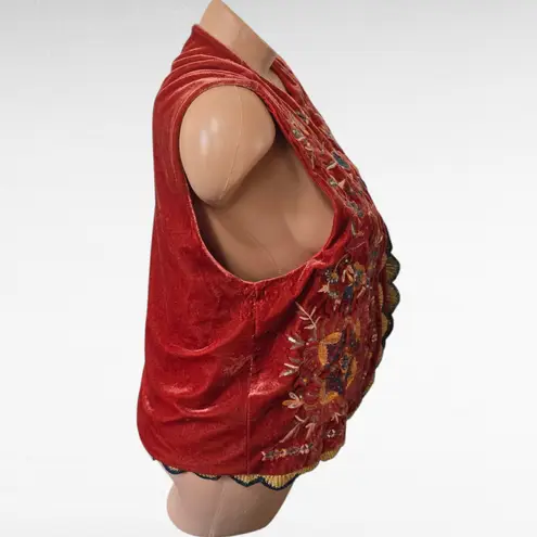 Brach Brach Velvet Embroidered Vest Boho Hippie Sleeveless Orange Red Large