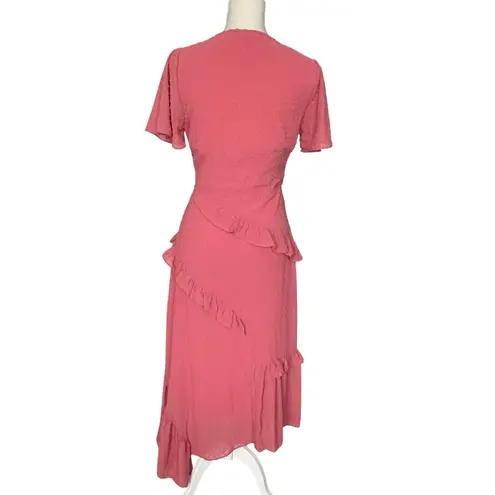 Lulus Next To You Rusty Rose Swiss Dot Ruffle Dress Women’s Size S Side Slit Pink